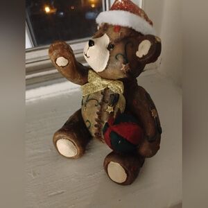 Festive Brown Holiday Bear with Gold Accents